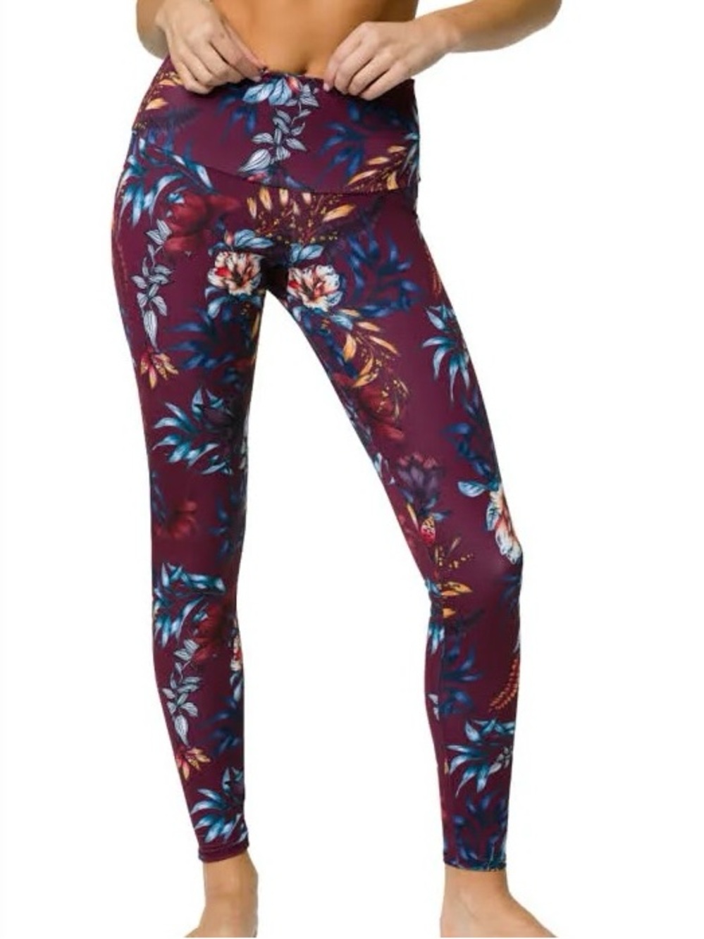 Onzie Burgundy Floral Yoga Leggings | M/L